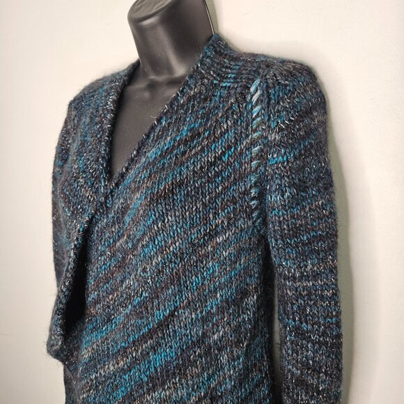 Zadig & Voltaire Cascade  Open Front Chunky Knit Cardigan Sz S Blue Grey Melange - Picture 3 of 11